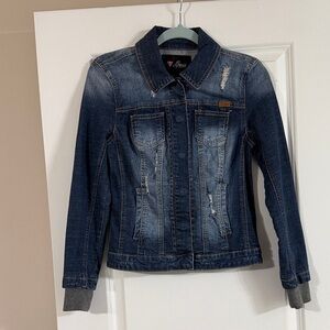 Guess Women's Distressed Dark Blue Jean Jacket